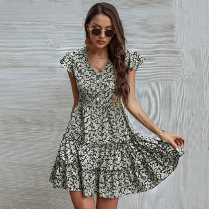 V-Neck Chiffon Dress